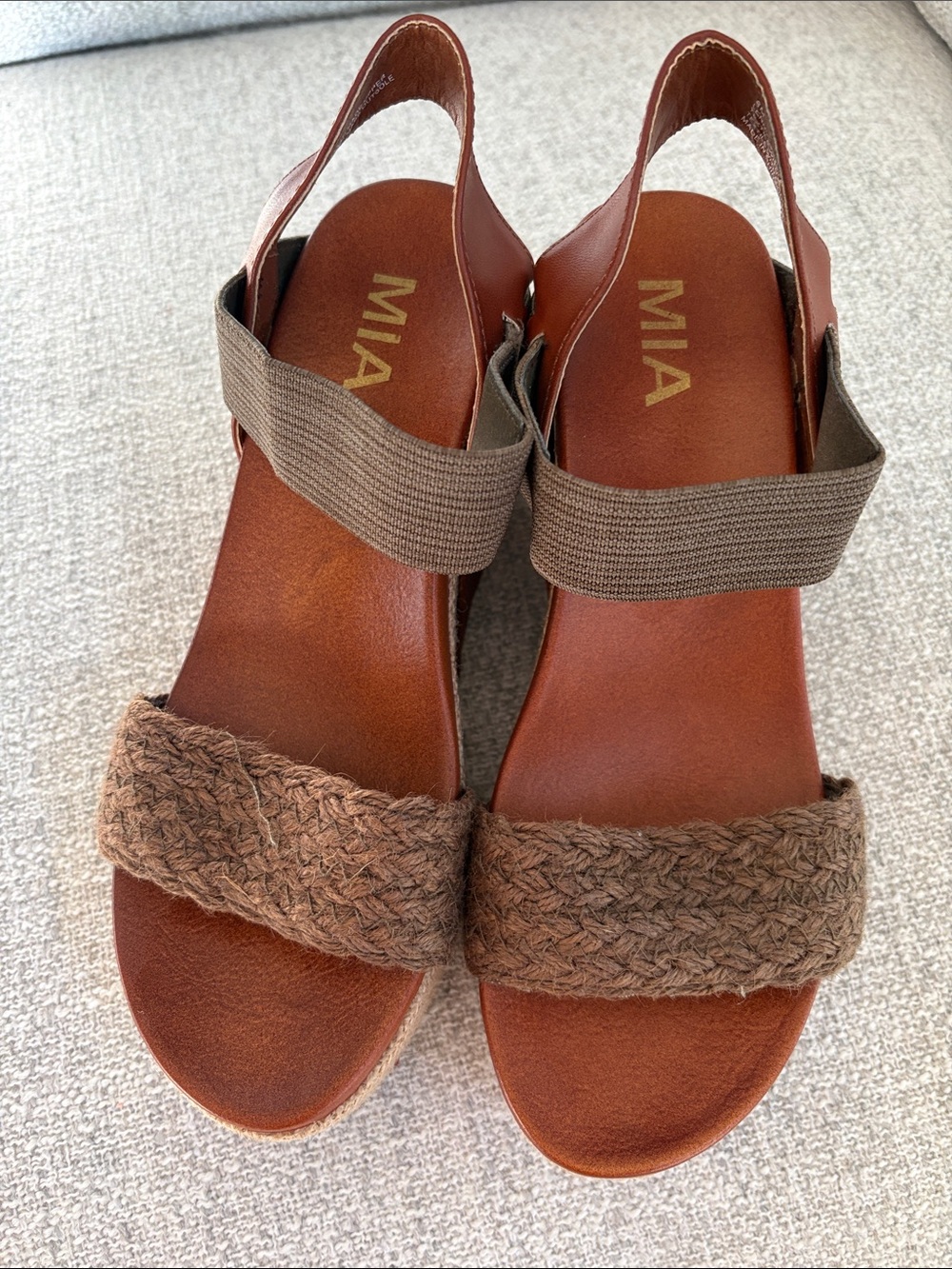 MIA Lenny Tan Braided Front Strap Slingback Platform Wedge Sandals